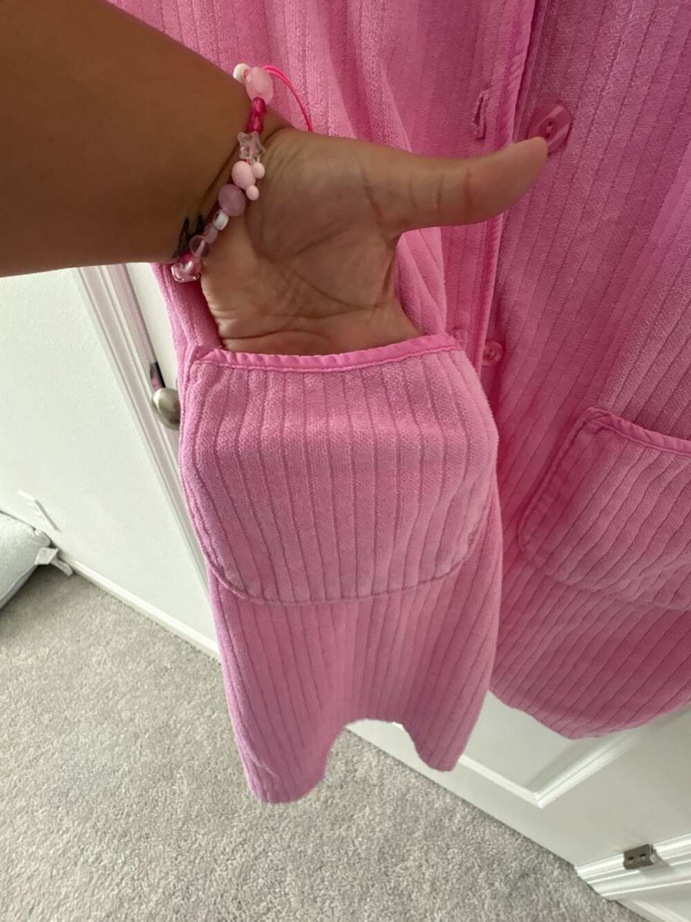 Calypso Pink Ribbed Terry Cloth Button-Front Lounger Robe - Picture 6 of 8
